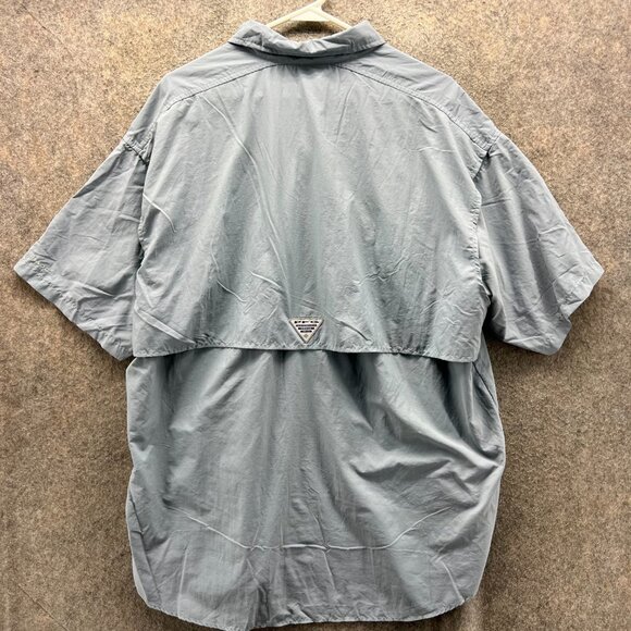 Columbia Shirt Men Large Gray Button Down PFG Fishing Omni Outdoors Vented Nylon - Picture 2 of 12